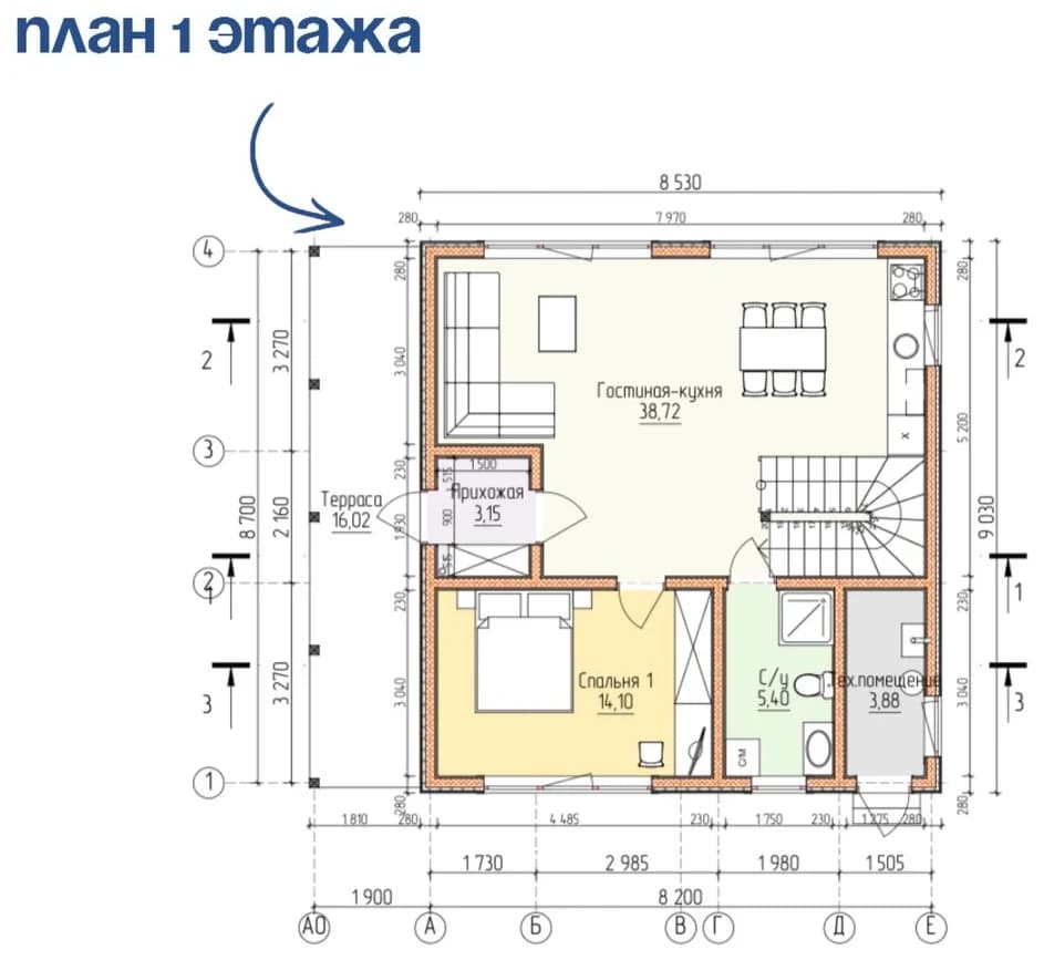 Планировка каркасного дома 112 м² с размерами помещений