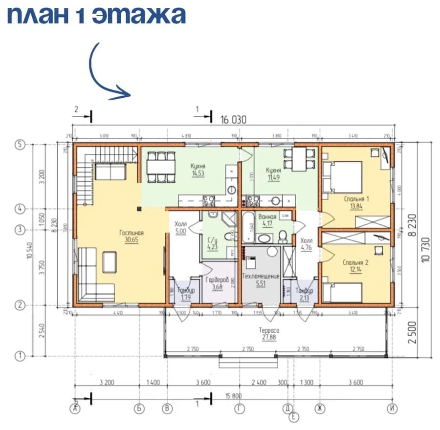 Планировка каркасного дома 246 м² с размерами помещений